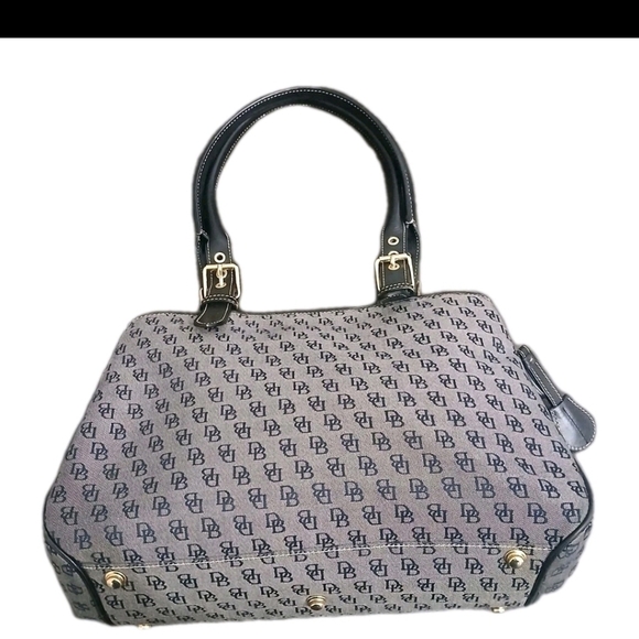 VINTAGE Dooney & Bourke Black Leather Gray Canvas Shoulder Bag Medium Size - Picture 6 of 11